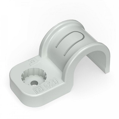 Крепеж-скоба пластиковая односторонняя для прямого монтажа атмосферостойкая серая в п/э d20 мм (50шт/600шт уп/кор) (PR13.0369)