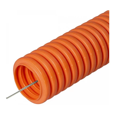 Труба гофрированная ПНД лёгкая 350 Н безгалогенная (HF) оранжевая с/з d63 мм (15м/360м уп/пал) (PR.026361)