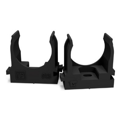 Крепеж-клипса для труб атмосферостойкая для прямого монтажа черная в п/э d25 мм