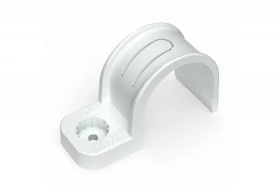 Крепеж-скоба пластиковая односторонняя для прямого монтажа атмосферостойкая белая в п/э d32 мм (25шт/375шт уп/кор) (PR13.0379)