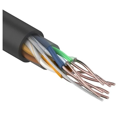 Кабель витая пара U/UTP, CAT 5e, PE, 4PR, 24AWG, OUTDOOR, SOLID, черный, 50м, (01-0045-50)