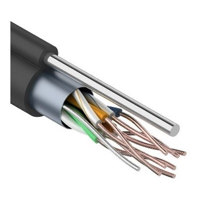 Кабель витая пара F/UTP, CAT 5e, PE, 4PR, 24AWG, OUTDOOR, SOLID, черный, с тросом (01-0144)