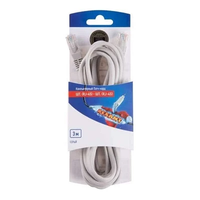Патч-корд UTP REXANT, 5e кат. , литой, 3 м, серый (	06-3203)