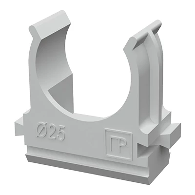Крепёж-клипса для труб Полистирол белая d25 мм (100шт/1000шт уп/кор) (PR.02725б)